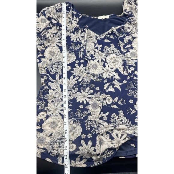 Joie de Vivre Blue Beige Floral Sheer Lined Flowy Flutter Sleeve Blouse Top 2X - Picture 9 of 9
